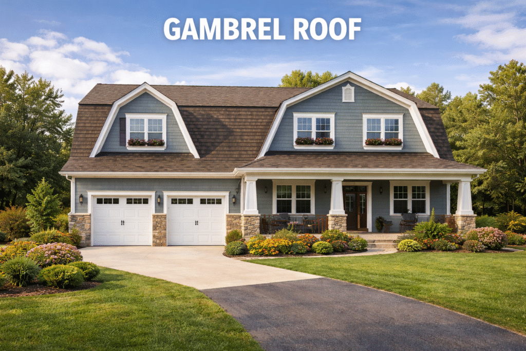 Country home with a gambrel roof.